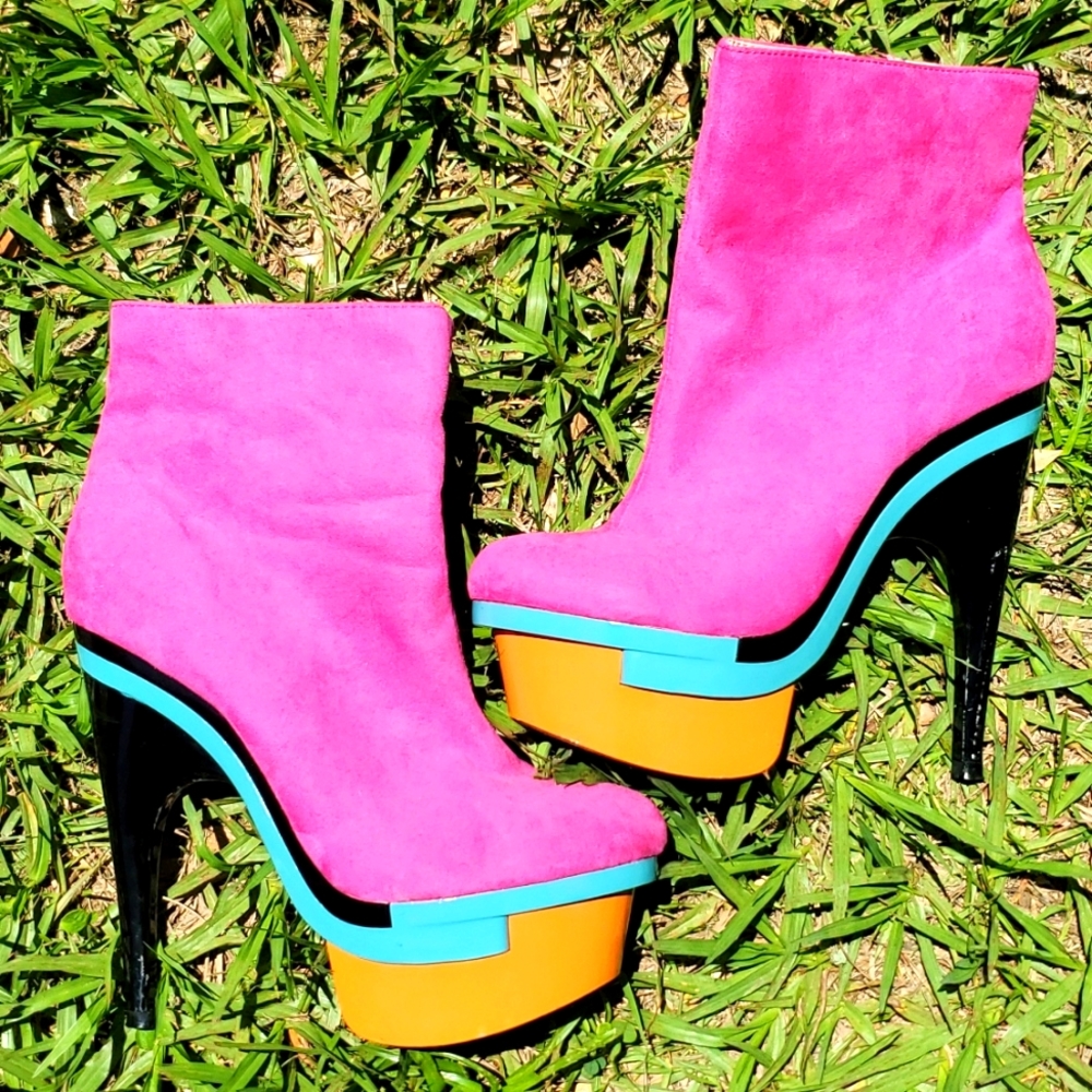 FRH Fahrenheit pink platform stiletto ankle boots